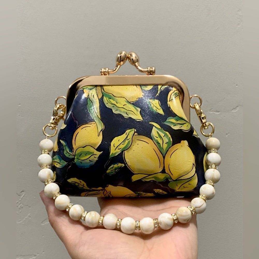 Handmade Genuine Cowhide Lemon Print Kisslock wallet/Wristlet/Coin purse - Picture 2 of 13
